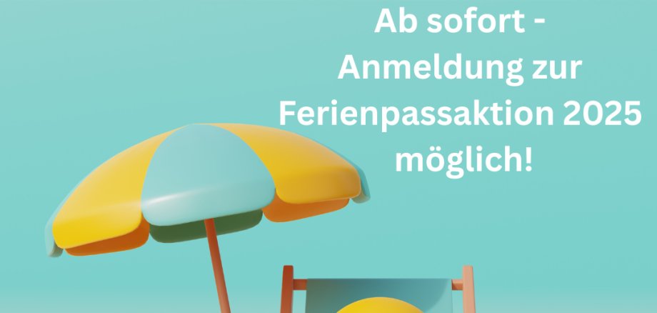 Smiley der auf einer Sonnenliege, daneben Sonnenschirm und Spielbälle