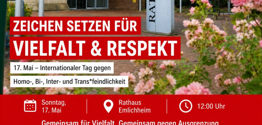 Flyer der das Rathaus und die Regenbogenflagge zeigt