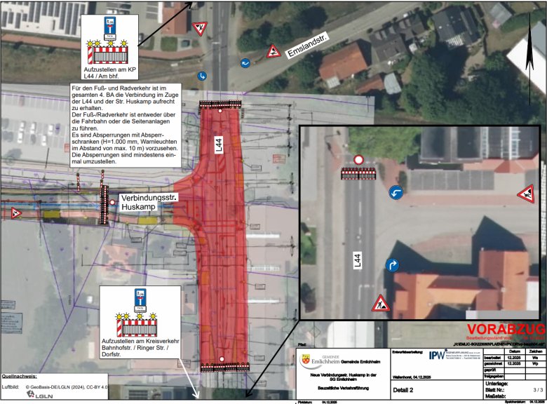 Luftaufnahme der Kreuzung mit Sperrung